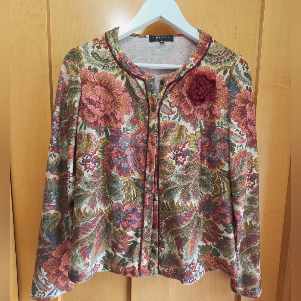 Vintage Mafecco Floral Tapestry 2-Piece Sweater Set